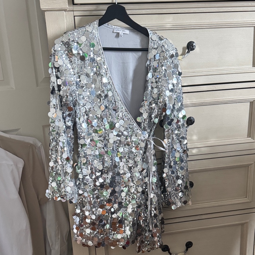 Glamorous Silver Sequin Wrap Dress